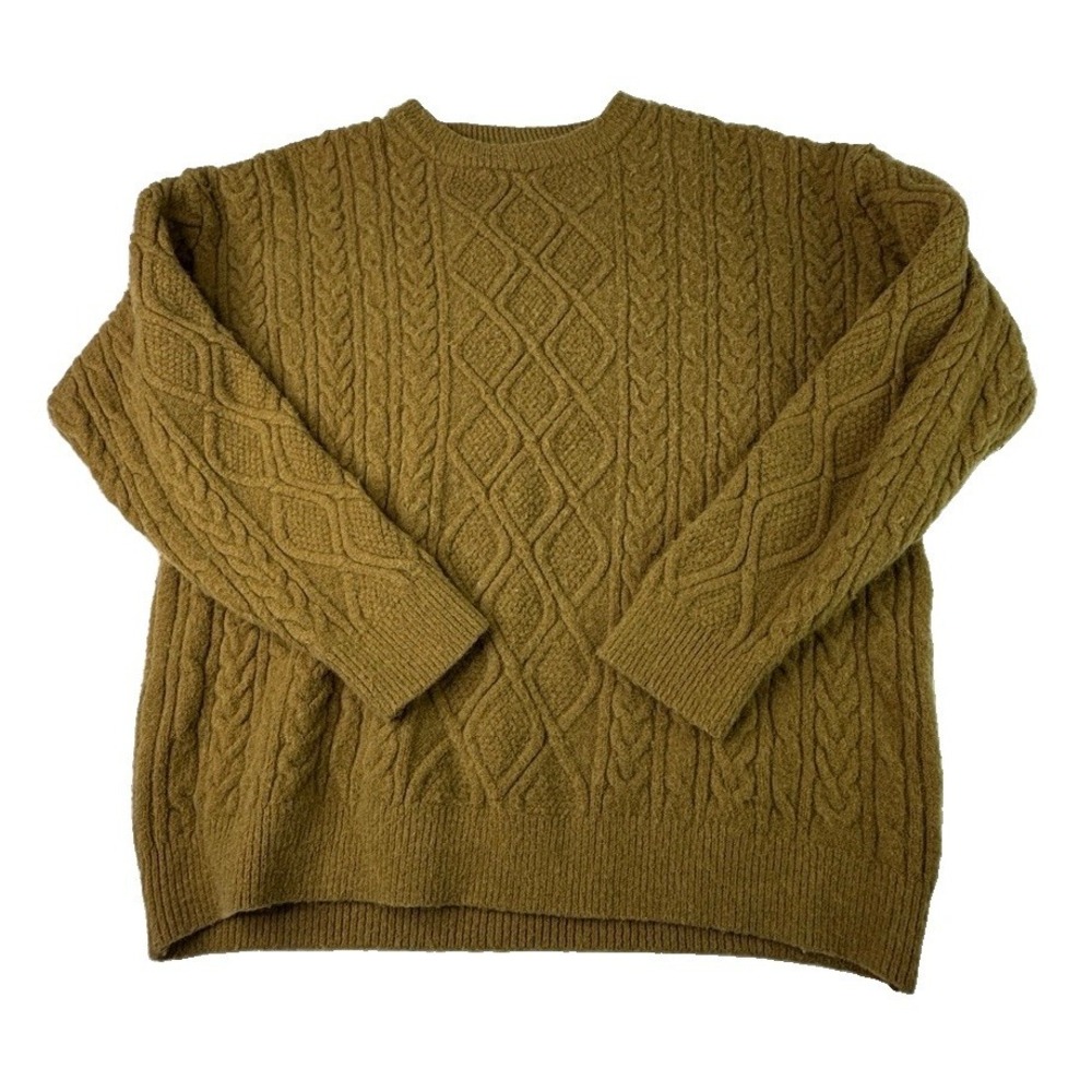 Aelfric Eden Sweater Womens Large Mustard Green Cable Knit Pullover A16-889 - Picture 2 of 8